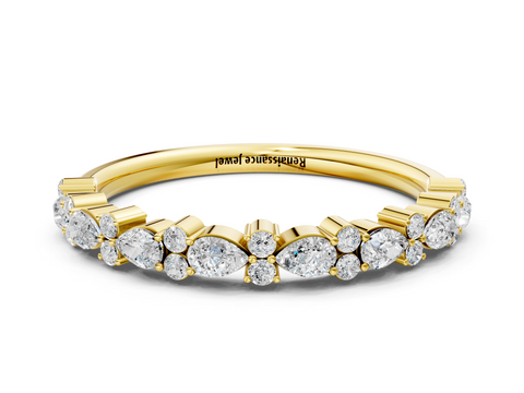 Yellow Gold Pear & Round Diamond Wedding Band