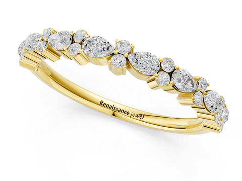 Yellow Gold Pear & Round Diamond Wedding Band