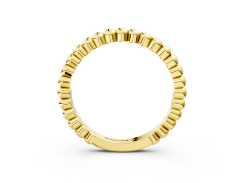 Yellow gold Beaded Round Stone Eternity Band with Bezel Setting