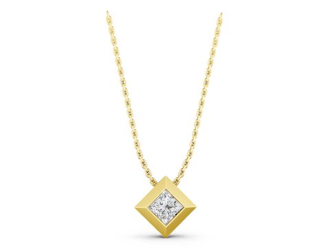 Yellow gold Bezel Princess Cut Diamond Pendant