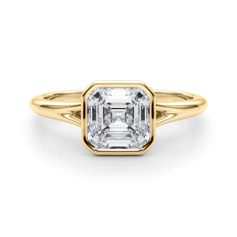 Yellow gold Bezel Set Emerald Cut Solitaire Ring