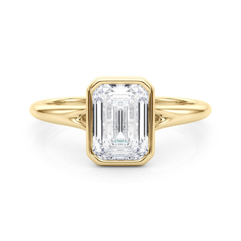 Yellow gold Bezel Set Radiant Cut Solitaire Ring with Tapered Band