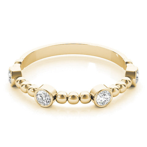 Yellow gold Bezel Set Round Diamond Beaded Band