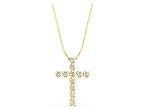 Yellow gold Bezel-Set Round Diamond Cross Pendant