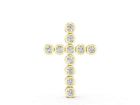 Yellow gold Bezel-Set Round Diamond Cross Pendant