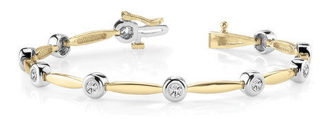 Yellow gold Bezel Set Round Diamond Link Bracelet with Box Clasp