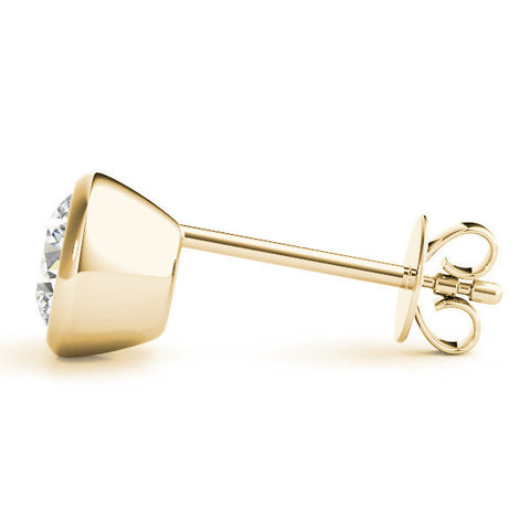 Yellow gold Bezel Set Round Diamond Stud Earrings with Push Back