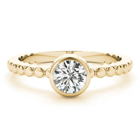 Yellow gold Bezel Set Round Solitaire Beaded Band Ring