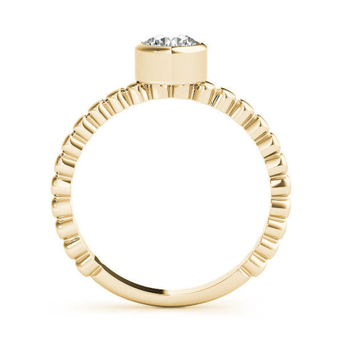 Yellow gold Bezel Set Round Solitaire Beaded Band Ring