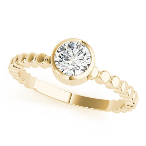 Yellow gold Bezel Set Round Solitaire Beaded Band Ring