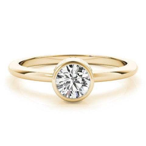 Yellow gold Bezel Set Round Solitaire Engagement Ring with Classic Band