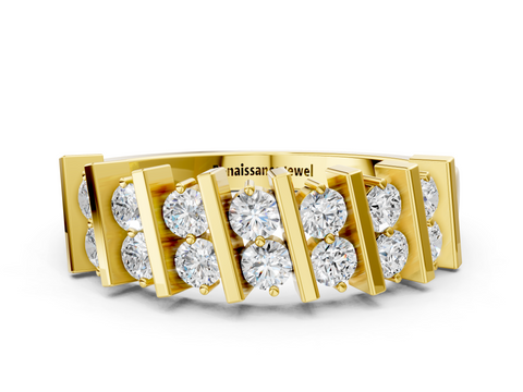 Yellow gold Channel Set Round Diamond Anniversary Band with Vertical Prongs