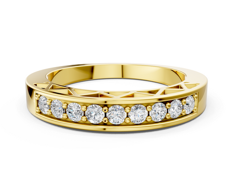 Yellow gold Channel-Set Round Diamond Eternity Band with Shared Prong Setting
