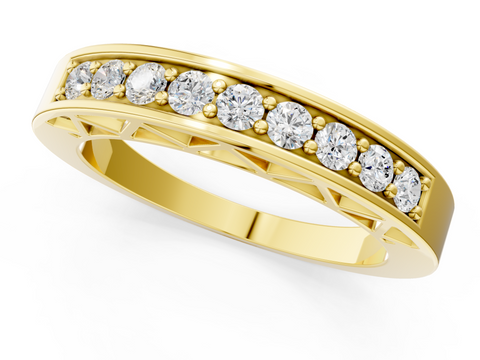 Yellow gold Channel-Set Round Diamond Eternity Band with Shared Prong Setting