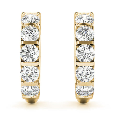Yellow gold Channel-Set Round Diamond Hoop Earrings