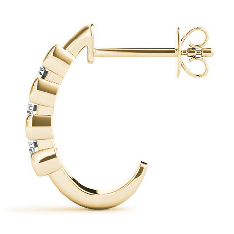Yellow gold Channel Set Round Diamond Hoop Earrings with Claw Prong Setting