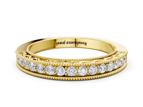 Yellow gold Channel Set Round Diamond Milgrain Edge Eternity Band
