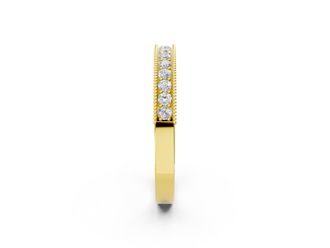 Yellow gold Channel Set Round Diamond Milgrain Edge Eternity Band