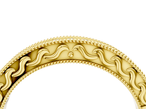 Yellow gold Channel Set Round Diamond Milgrain Edge Eternity Band