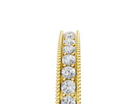 Yellow gold Channel Set Round Diamond Milgrain Edge Eternity Band