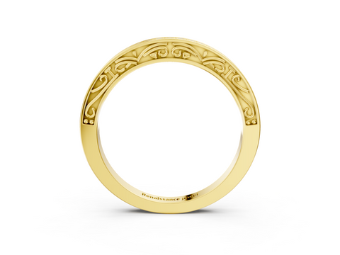 Yellow gold Channel Set Round Diamond Milgrain Engraved Band