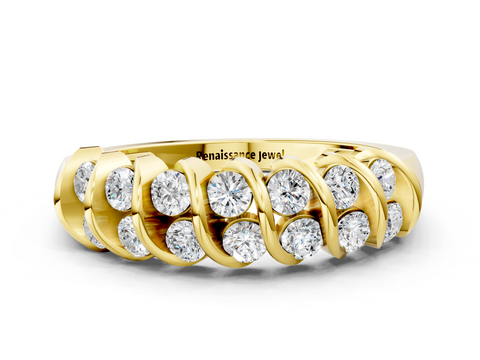 Yellow gold Channel Set Round Diamond Multi-Row Band