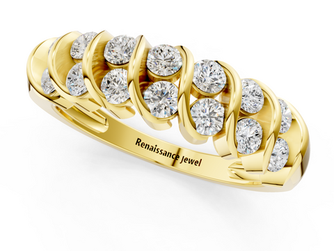 Yellow gold Channel Set Round Diamond Multi-Row Band