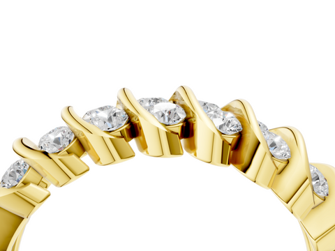 Yellow gold Channel Set Round Diamond Multi-Row Band