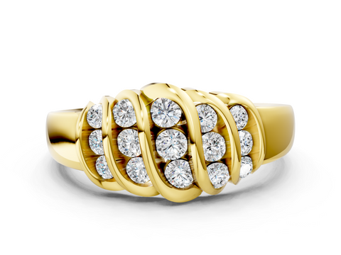 Yellow gold Channel Set Round Diamond Multi-Row White Gold Band