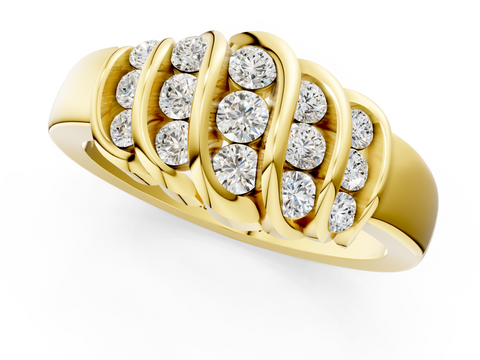 Yellow gold Channel Set Round Diamond Multi-Row White Gold Band