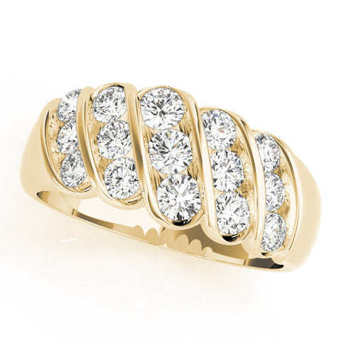 Yellow gold Channel Set Round Diamond Multi-Row White Gold Band