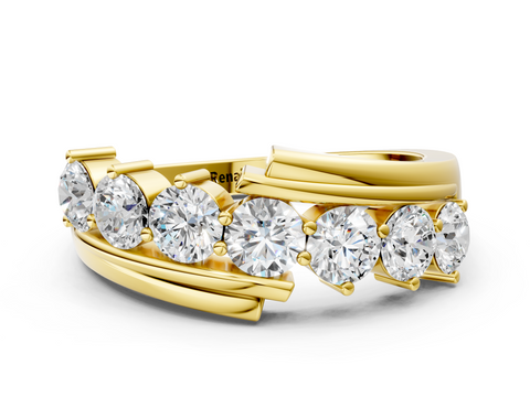 Yellow gold Channel Set Round Diamond Wave Band with Shared Prong Setting