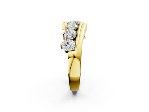 Yellow gold Channel Set Round Diamond Wave Band with Shared Prong Setting