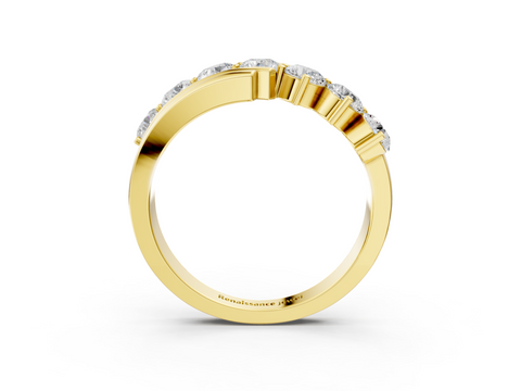 Yellow gold Channel Set Round Diamond Wave Band with Shared Prong Setting