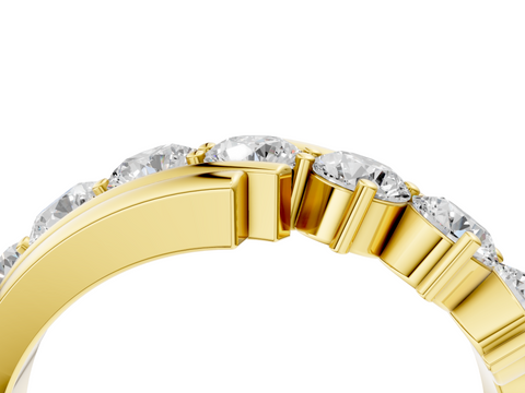 Yellow gold Channel Set Round Diamond Wave Band with Shared Prong Setting