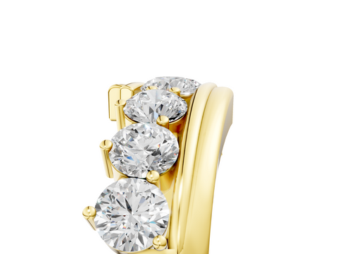 Yellow gold Channel Set Round Diamond Wave Band with Shared Prong Setting