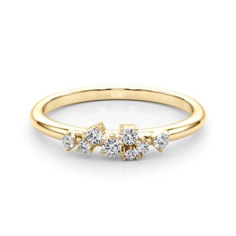 Yellow gold Cluster Diamond Round Cut White Gold Band with Prong Setting