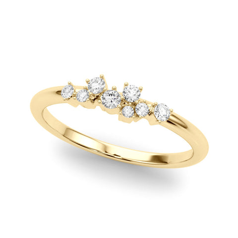 Yellow gold Cluster Diamond Round Cut White Gold Band with Prong Setting