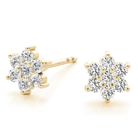 Yellow gold Cluster Round Diamond Stud Earrings