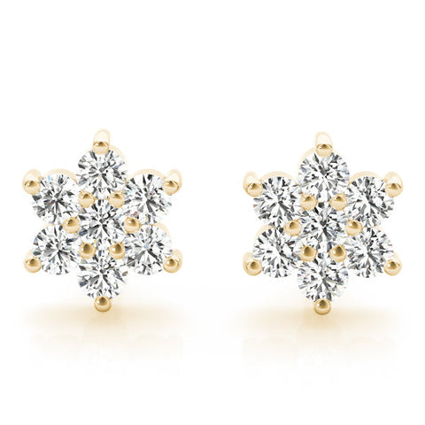 Yellow gold Cluster Round Diamond Stud Earrings