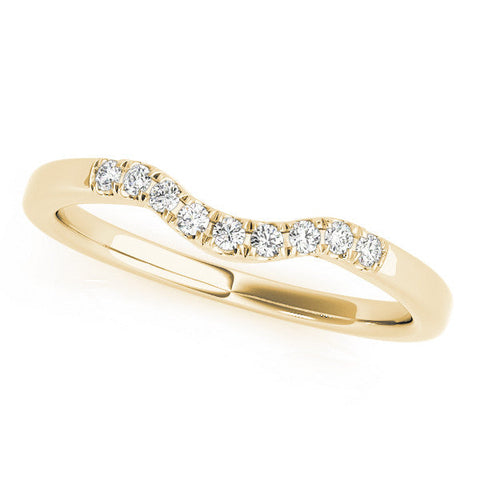 Yellow gold Curved Diamond Wedding Band with Round Cut Stones and Shared Prong Setting