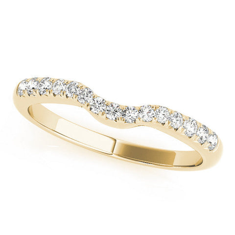 Yellow gold Curved Pavé Round Diamond Wedding Band with Shared Prong Setting