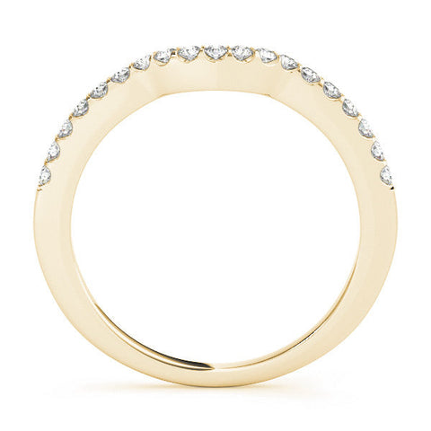 Yellow gold Curved Pave Round Diamond Wedding Band with Shared Prong Setting