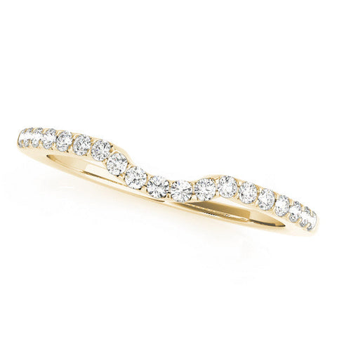 Yellow gold Curved Pave Round Diamond Wedding Band with Shared Prong Setting