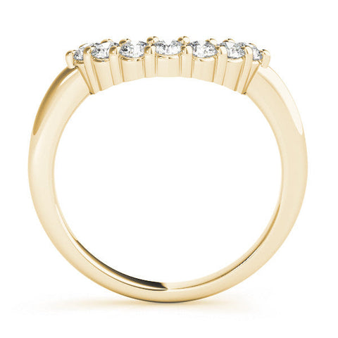 Yellow gold Curved Round Diamond Pave Band with Prong Setting