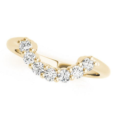 Yellow gold Curved Round Diamond Pave Band with Prong Setting