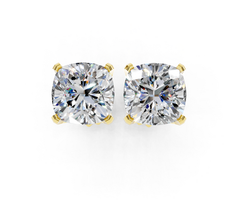 Yellow gold Cushion Brilliant Diamond Stud Earrings