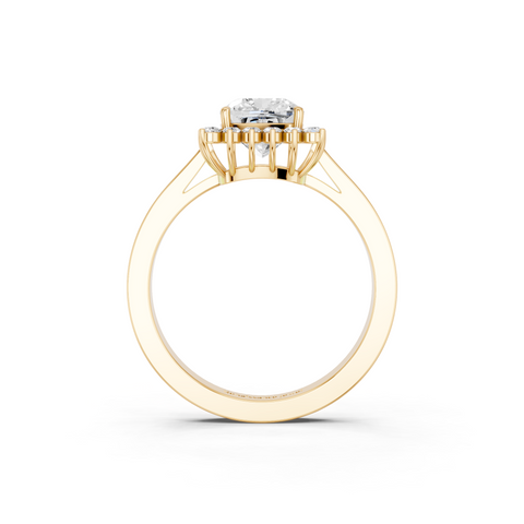 Yellow gold Cushion Cut Diamond Pavé Band Solitaire Ring with Four-Prong Setting