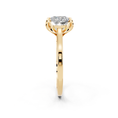 Yellow gold Cushion Cut Solitaire Diamond Ring with Flower-Prong Setting and Classic Band