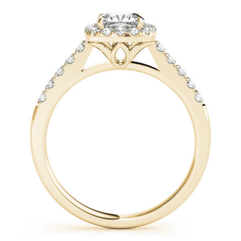 Yellow gold Cushion Halo Pavé Diamond Engagement Ring with Four-Prong Setting